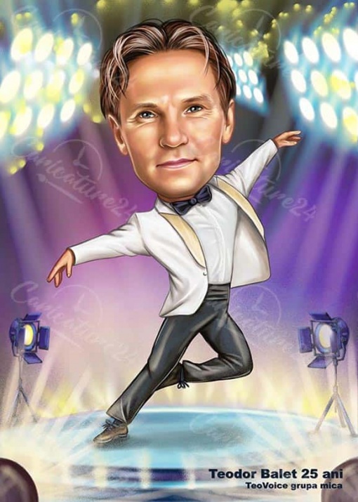 Hand Drawn Dancer Caricature with White Suit Fully Customized - Order ...